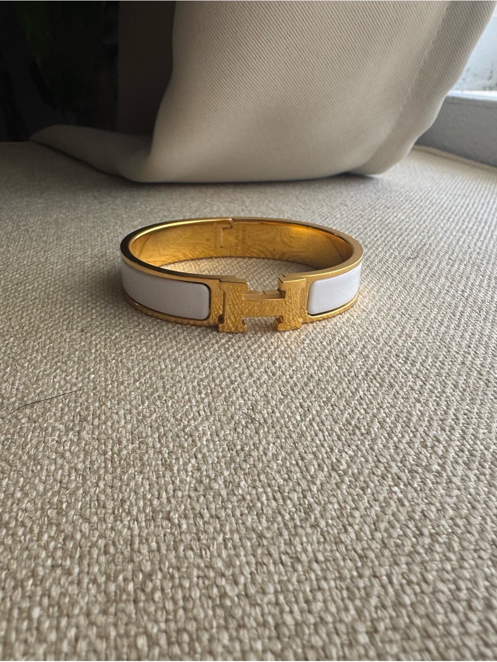 Hermes Clic H Bracelet in White and Gold